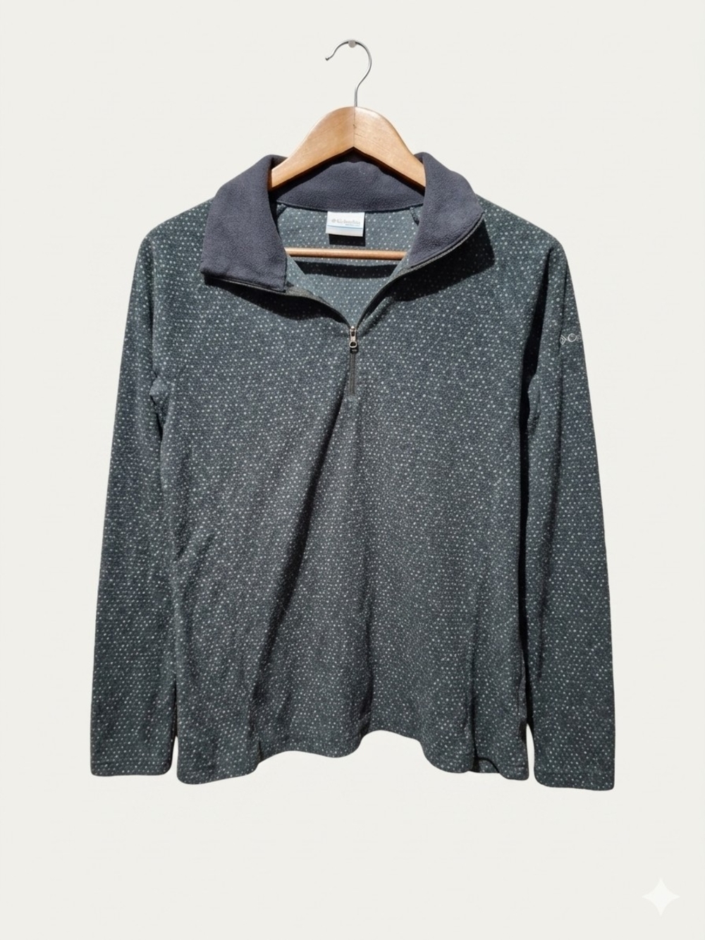 Columbia Charcoal Black Gray White Dot Half-Zip Fleece Pullover Size Large - Picture 2 of 6